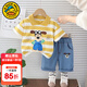 G.duck小黃鴨男童夏裝套裝0一3嬰兒衣服5小童男寶寶短袖T恤牛仔褲兩件套 黃色 90 尺碼1~2歲【 80-90cm】