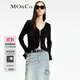 MO&Co.春秋荷葉邊V領(lǐng)修身鏤空針織衫開衫摩安珂 黑色 M 165