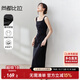 尚都比拉法式高級感連衣裙女秋季赫本風(fēng)長款氣質(zhì)A字裙抽褶收腰顯瘦背帶裙