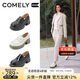 康莉（COMELY）牛皮厚底樂(lè )福鞋女25年春經(jīng)典復古圓頭中跟一腳蹬單鞋 米白色 36 