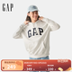 Gap男女裝2025春季新款貼布繡logo連帽衫衛衣經(jīng)典上衣美版 灰白色 868460 XS 美碼 S亞洲碼175/88A