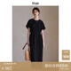 旅途原品ltyp 日本進(jìn)口麻感三醋酸連衣裙 優(yōu)雅顯瘦垂感收腰小黑裙 經(jīng)典黑 L