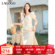 LAGOGO米色收腰系帶繡花連衣裙女拉谷谷2025年春夏新款氣質(zhì)雪紡裙 米色 L