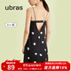 ubras【特賣(mài)】梔子花帶杯吊帶裙透氣流光睡裙免穿文胸睡衣女 黑色 M