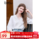 百圖betu女裝2025春季新款襯衫V領(lǐng)法式重工蕾絲花邊七分袖襯衫2502T83 白色 L