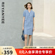 顏域格子V領直筒連衣裙女2025夏季新款短袖氣質(zhì)輕熟風中長款裙子 藍格 M