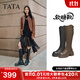 他她（TATA）加絨盧昱曉彈力小V靴軟糖靴厚底長(cháng)筒靴子高跟騎士靴 黑色（高糖7CM-絨里）-CGG01 37