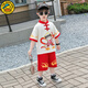 G.DUCKKIDS漢服男童夏裝套裝中國風(fēng)兒童哪吒t恤卡通寶寶衣服夏季六一表演服 新中式紅色 90 尺碼1歲-1歲半【80-90cm】
