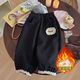 葉余女童碎花衛褲2025秋裝新款森系寬松休閑褲女孩甜美花邊加絨褲子潮 黑色碎花--加絨加厚 280克澳粒絨 80 身高70-80cm左右