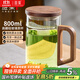 雅集玻璃杯月牙茶隔大容量豪飲杯800ml高硼硅水杯耐熱泡茶杯木蓋木把