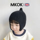 MKOK英國嬰兒帽子萌可愛(ài)尖尖護耳針織秋冬季男女寶寶加厚保暖套頭帽 黑色 建議5個(gè)月-3歲/頭圍(41-52cm)