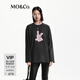 MO&Co.長袖T恤趣味暈染卡通印花寬松圓領(lǐng)百搭摩安珂 鋼灰色 M 165
