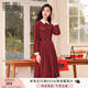 香影酒紅色連衣裙女2025秋季新款秋冬正式場(chǎng)合年會(huì)法式百褶襯衫裙 紅色 S