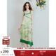 兩三事青漪浣紗 2025夏季新款森女風(fēng)荷葉邊拼接盤(pán)扣印花吊帶裙連衣裙 黃綠色 L