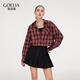 歌莉婭 秋季新品  假兩件格子長(zhǎng)袖上衣  1E8J3I16A 51C酒紅色織 S