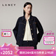 朗姿/LANCY2025年秋新款復(fù)古翻領(lǐng)棉感牛仔短外套女松弛感夾克上衣 月夜深藍(lán)色 L