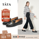 他她（TATA）方頭樂(lè )福鞋女休閑平底一腳蹬小皮鞋女單鞋春秋款FLC22AM4 黑色 39