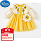 迪士尼（Disney）秋季女童長(cháng)袖連衣裙女春秋寶寶嬰兒公主裙小女孩裙子周歲兒童禮服 黃色連衣裙+向日葵包包 90 cm