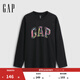 GAP男女裝2025秋季新款logo涂鴉印花純棉寬松長(cháng)袖T恤上衣787426 黑色 L (175/96A) 亞洲尺碼