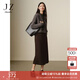 玖姿·安娜蔻商務(wù)通勤簡(jiǎn)潔氣質(zhì)百搭毛呢A字半身腰裙女2024冬款 深咖啡 M