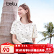 百圖betu女裝2025夏季新款T恤泡泡袖高檔針織蕾絲小蝴蝶結短袖2504T15 米白 M