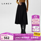 朗姿/LANCY春冬新款黑色高腰百褶裙女中長(cháng)款氣質(zhì)百搭顯瘦半裙 黑色 2XL