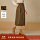 茵曼燈芯絨純棉高腰半身裙2025冬女裝新款收褶a字長(cháng)裙 栗棕色 S