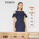 PORTS寶姿  新品女裝甜美荷葉邊收腰連衣裙SA8D096FFQ024 暗夜藍 S (4)