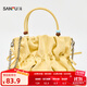 三福手提包秋季溫婉甜美法式緞面褶皺菜籃子包時(shí)尚女包498588 姜黃 小