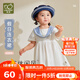 拉比童裝兒童連衣裙2025夏季女童短袖裙子學(xué)院風(fēng) 米白 120