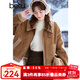百圖betu女裝冬季新款短外套翻領(lǐng)仿麂皮絨皮毛一體外套女2410D02 駱駝色 M