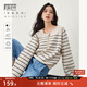 對白寬松北歐風(fēng)軟糯條紋毛衣女秋冬新款減齡復古插肩袖別致上衣 白底黑條 L