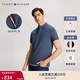 TOMMY HILFIGER【紳動(dòng)POLO】春夏男裝絲光棉撞色門(mén)襟休閑翻領(lǐng)短袖T恤POLO衫 深藍色C9T M （推薦：135-150斤）