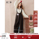 兩三事琥珀舊夢 2025秋季新款復(fù)古印花貼布繡闊腿背帶褲女寬松 棕色 S