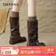 達芙妮（DAPHNE）西部牛仔中筒靴女2025新款秋季厚底美拉德褲管機車(chē)辣妹騎士短靴子 J654027/棕色 37