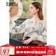 百圖betu女裝秋季新款襯衫國風(fēng)印花襯衣長(cháng)袖雪紡衫上衣女2407T44 米白 S