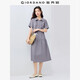 佐丹奴翻領(lǐng)裙子女純棉府綢壓褶娃娃領(lǐng)綁帶蛋糕連衣裙13465334