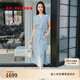 EP雅瑩女裝 100%亞麻飛飛袖高智感通勤V領(lǐng)收腰連衣裙 2025夏季新款4145A 藍(lán)色 M