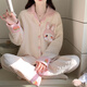 貝逸芙睡衣女春秋開(kāi)衫夾棉保暖長(cháng)袖套裝空氣棉2025新款卡通秋冬款家居服 JDX6618T#夾層-草莓兔子 L 建議體重95-110斤