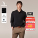 哈吉斯（HAZZYS）男裝 秋款紳士男上衣長(cháng)袖polo衫翻領(lǐng)長(cháng)袖T恤男ABTZE0BCF01 黑色BK M （170/92A 46）