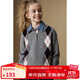 ELLE KIDS高智學(xué)院感菱格Polo領(lǐng)毛衣秋季女童新款翻領(lǐng)針織正肩套頭毛衣