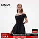 ONLY2025秋季新款拼接純色一字肩花苞裙短裙連衣裙女|125161024 H1Z黑色 M