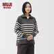 無(wú)印良品（MUJI）女式 米蘭諾羅紋編織半拉鏈毛衣女款針織衫25年秋季 女裝 深灰色條紋 S (155/80A)