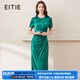 愛特愛（EITIE）氣質(zhì)通勤緞面暗紋高級(jí)感提褶連衣裙2025春夏新款開叉長(zhǎng)裙7707437 機(jī)能綠45 L (165)