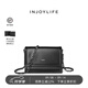 INJOYLIFE春夏新款絎縫單肩包中性鏈條包小眾軟皮斜挎流浪小方包 黑色