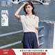 香影polo衫短袖女針織2025夏裝新款氣質(zhì)條紋拼接翻領(lǐng)白色正肩上衣 米白 S 155/80A/85-95斤
