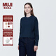 無(wú)印良品（MUJI）女式 棱紋編織 圓領(lǐng)短款針織衫 長(cháng)袖女款 女裝 薄款毛衣 藏青色 L (165/88A)