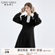 秋水伊人翻領(lǐng)學(xué)院風(fēng)衛衣連衣裙春秋新款女裝顯瘦百搭裙子 黑色 M