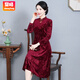 賞峰改良旗袍連衣裙女春秋新款媽媽裝金絲絨連衣裙修身顯瘦旗袍裙 酒紅色 【建議90-105斤】 XL