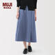 無(wú)印良品（MUJI）女式 易干 平紋寬擺裙 長(cháng)半身裙女裙子女裝休閑25年夏季 BE1VAC5S 煙熏藍色 L (165/70A)